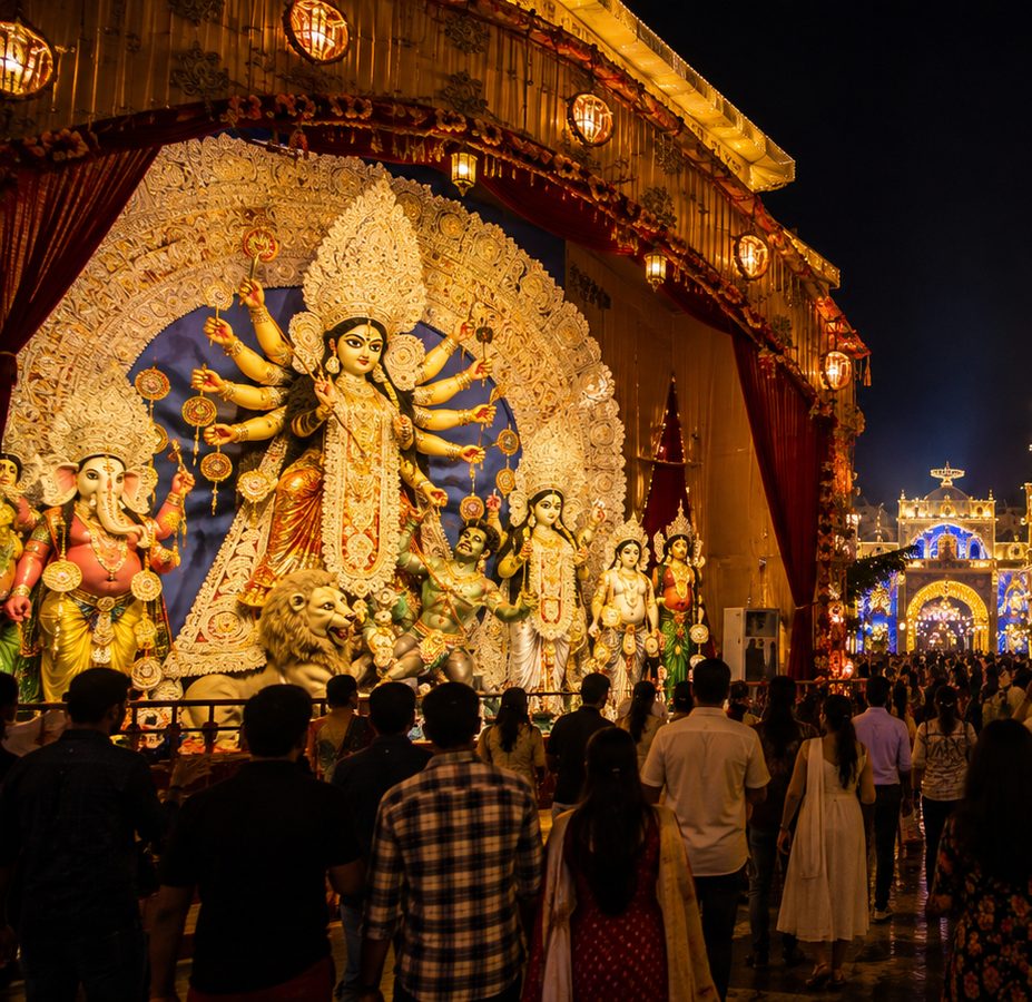 Durga Puja pandal decoration in Kolkata